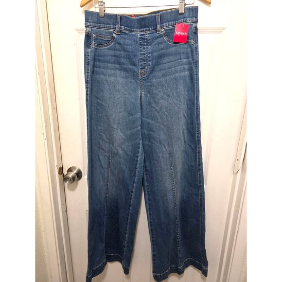 NWT Spanx Women's High-Waisted Wide-Leg Denim Jeans L/G Light Wash - Picture 2 of 9